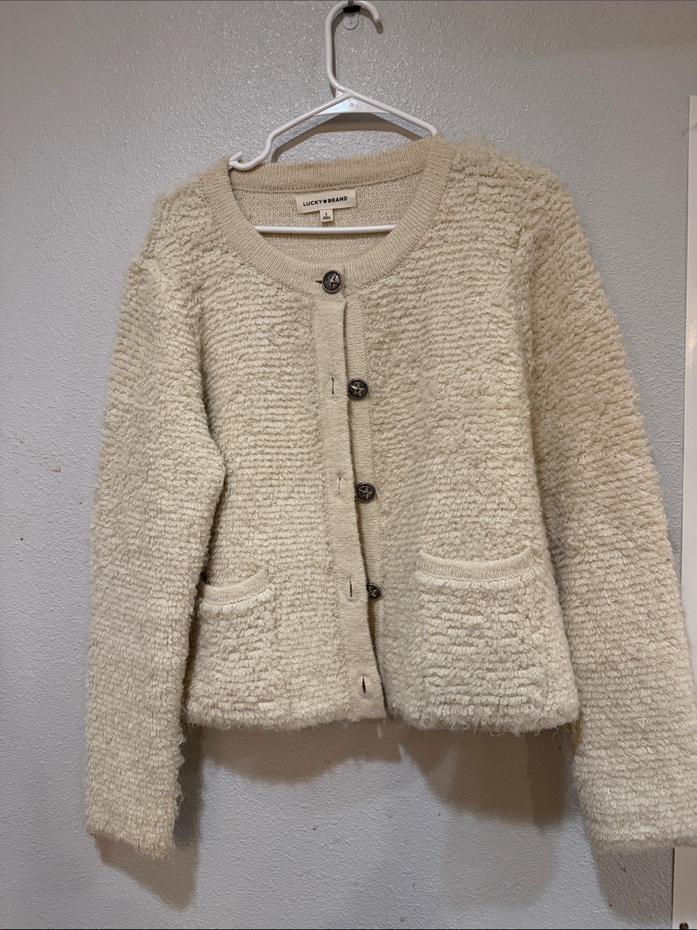 Lucky Brand Cream Textured Bouclé Cardigan